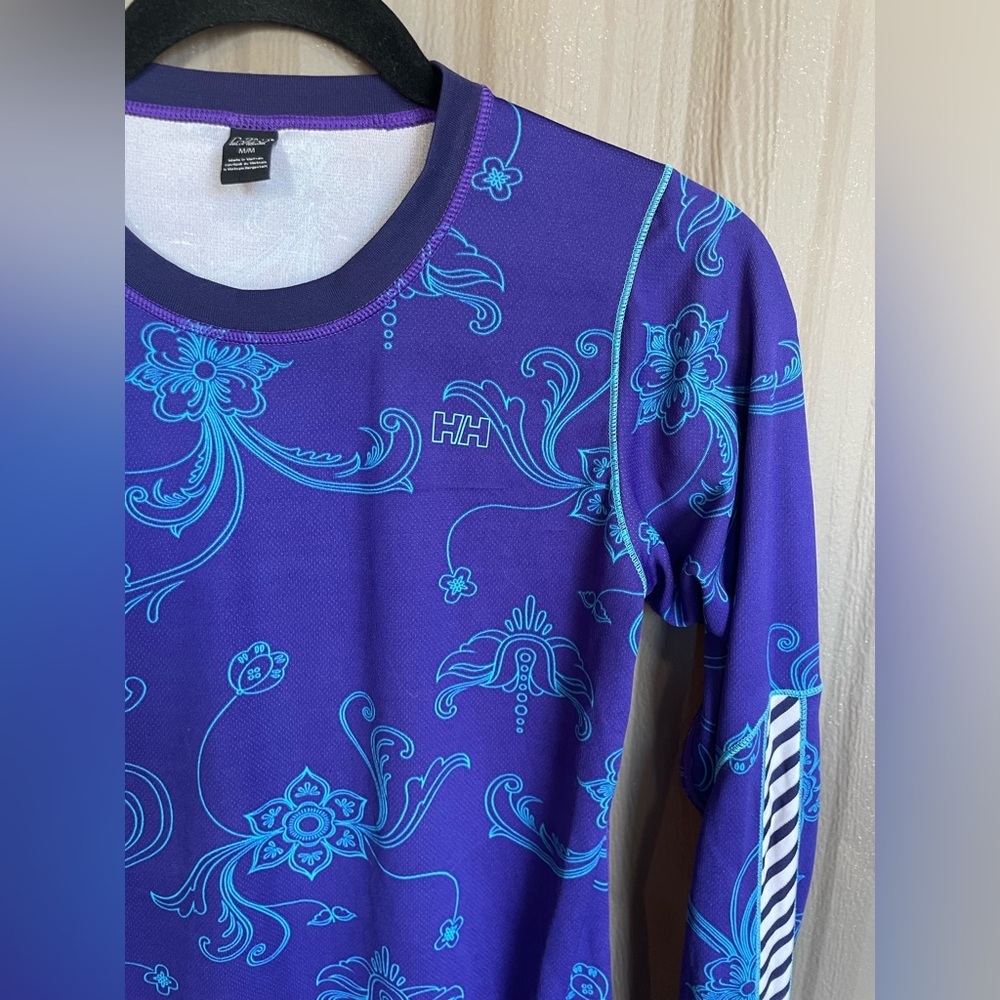 Helly Hansen Base Layer Top Purple Floral Long Sleeve Crew Neck sz M - Picture 2 of 8